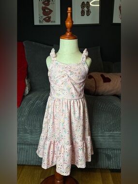 Kids Pink Floral Tie-Shoulder Dress size 4